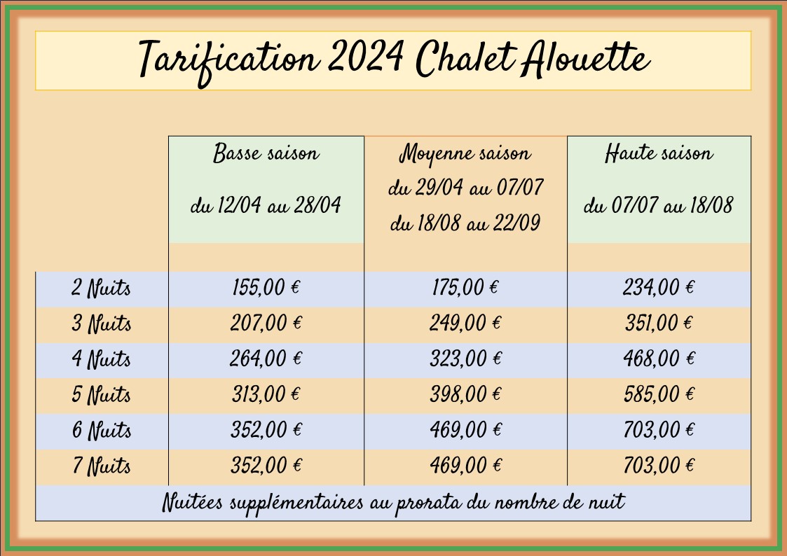 Tarifs Alouette 2024 FR 1